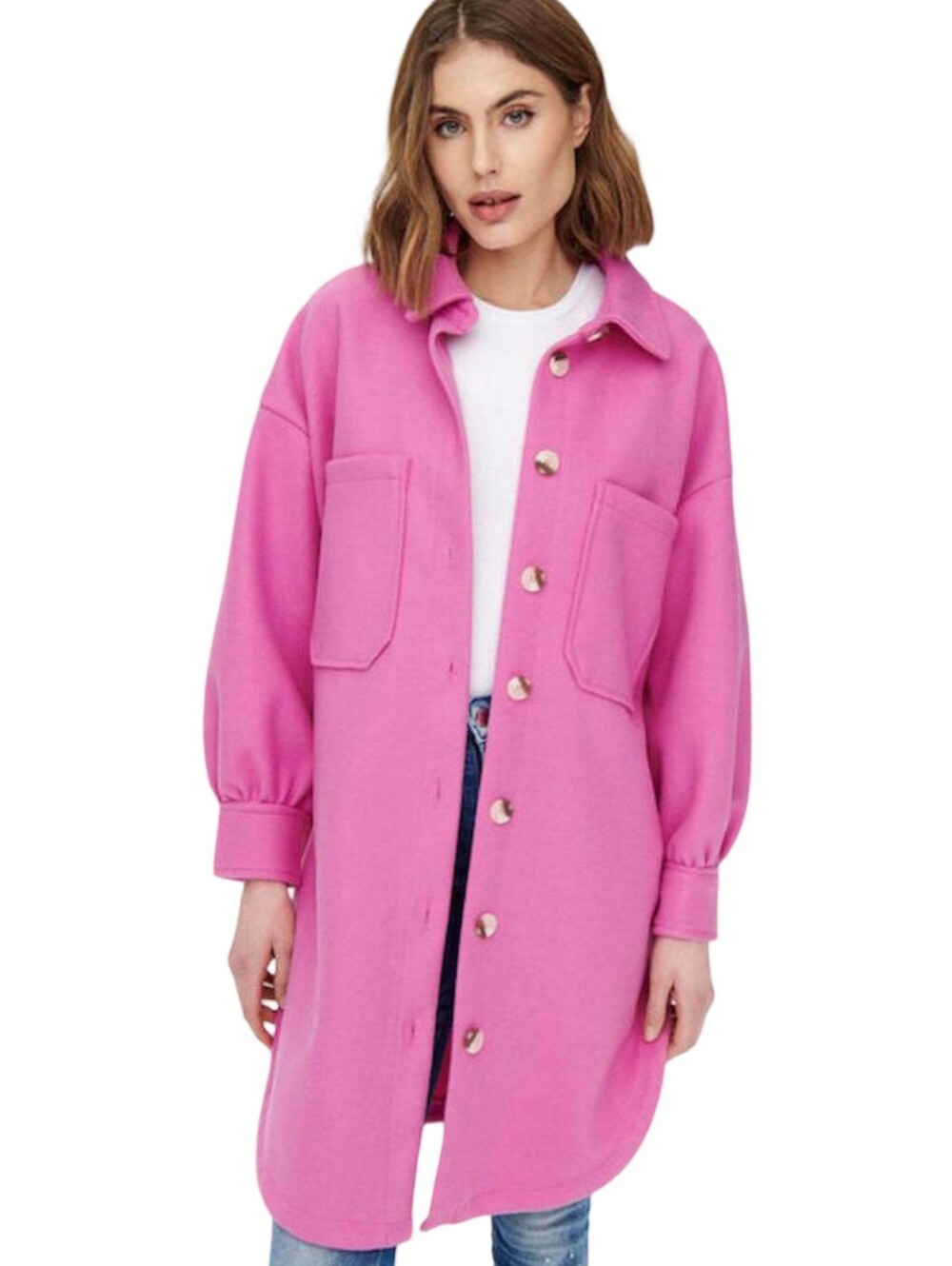 ONLY Oversized Pink Button-Front Long Shirt Jacket/Shacket NWT